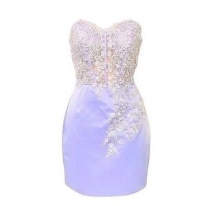 Y2K Satin Corset Mini Dress Sz.4-6 Fairy Mesh Lace Rhinestone Wimsigoth 90s